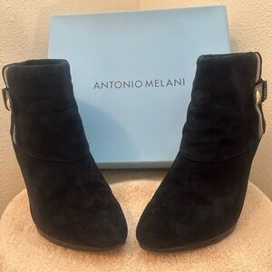 Antonio Melani Leather Upper, Leather Sole Ankle Heeled Pull On Boots